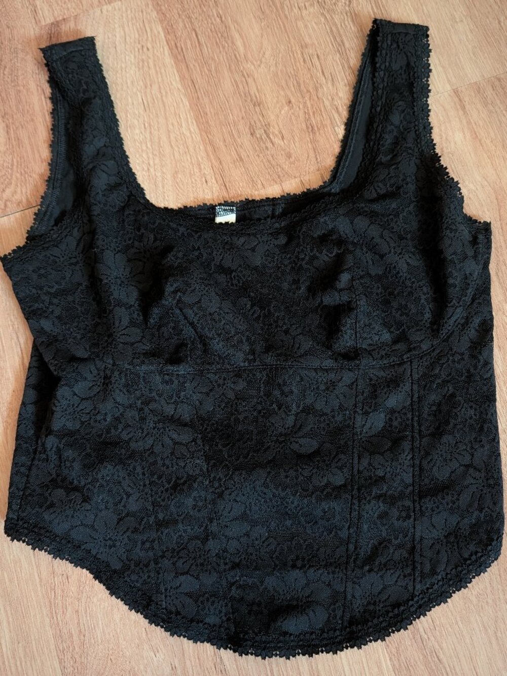 PINK Victoria’s Secret Black Floral Lace Corset Bralette Top - Large